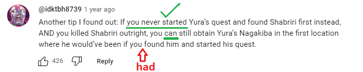 I found this comment on YouTube and I think it has a grammatical error. Do you agree7 Am I cor...png